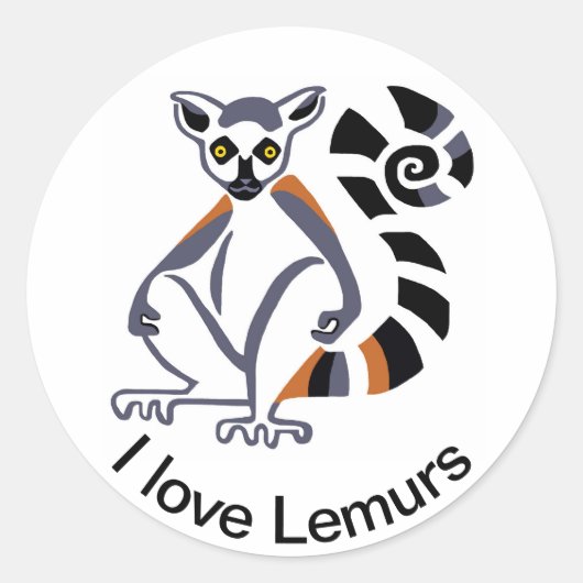Sticker Rond I love LEMURS - Faune - Primate - Madagascar (Devant)