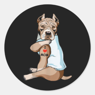 Sticker Rond I Love Maman Tattoo American Pit Bull Maman Amoure