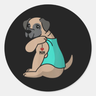 Sticker Rond I Love Maman Tattoo Français Mastiff Mère Chien