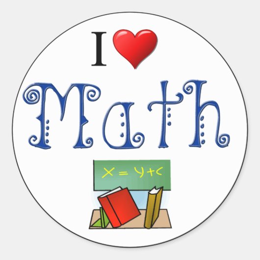 Sticker Rond I Love Math Heart Books Salle de classe (Devant)