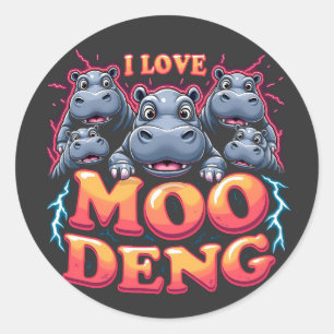 Sticker Rond I Love Moo Deng Baby Hippo Amateurs