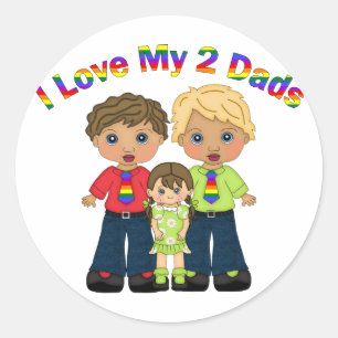 Sticker Rond I Love My 2 Dads Gay Fêtes des pères Tee - shirts 