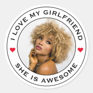 Sticker Rond I Love My Awesome Girlfriend Photo Texte Coeur