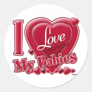 Sticker Rond I Love My Babies rouge - coeur