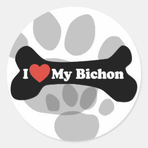Sticker Rond I Love My Bichon - Chien Bone