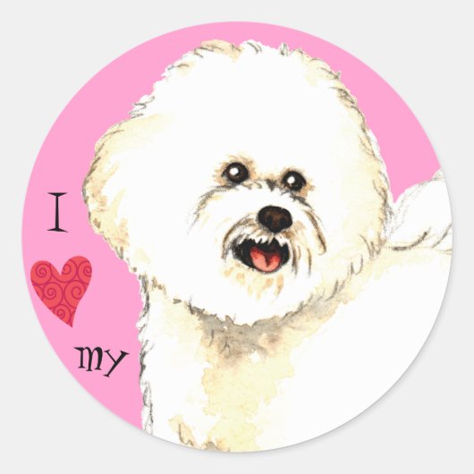 Sticker Rond I Love my Bichon Frise (Devant)