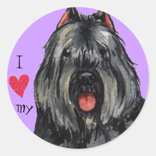 Sticker Rond I Love my bouvier (Devant)