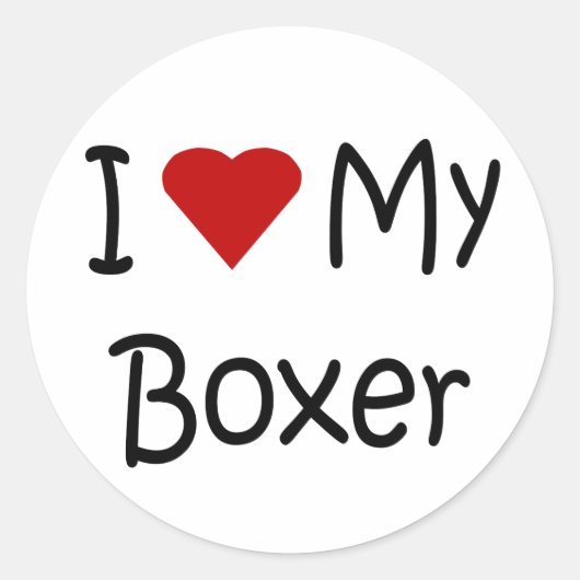 Sticker Rond I Love My Boxer Chien race Lover cadeaux et vêteme (Devant)
