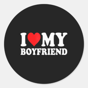 Sticker Rond I Love My Boyfriend Amusant Valentine Red Heart Lo