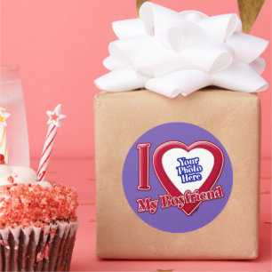 Sticker Rond I Love My Boyfriend Photo Red Heart Purple