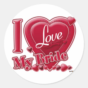 Sticker Rond I Love My Bride rouge - coeur