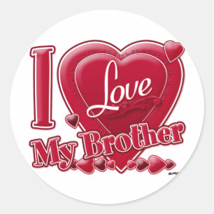 Sticker Rond I Love My Brother rouge - coeur