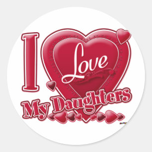 Sticker Rond I Love My Daughters rouge - coeur