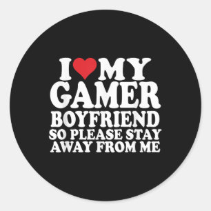 Sticker Rond I Love My Gamer Boyfriend Coeur Bf Jeux Vidéo, Ga