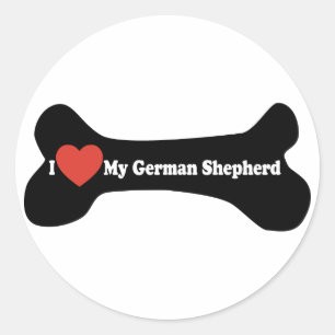 Sticker Rond I Love My German shepherd - Chien Bone