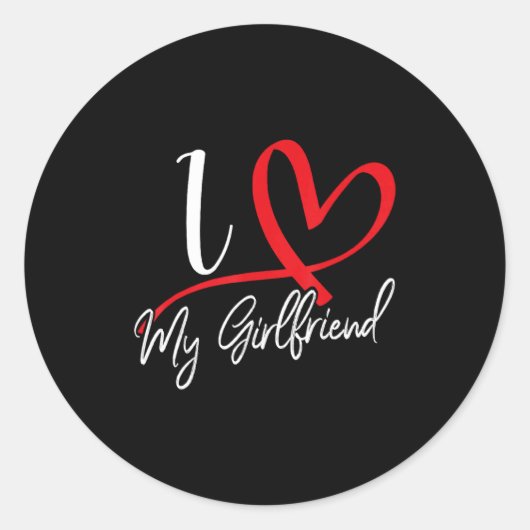 Sticker Rond I Love My Girlfriend Red Heart Couples Valentines (Devant)