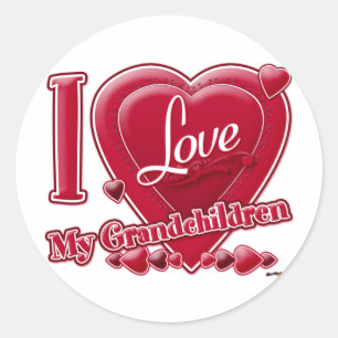 Sticker Rond I Love My Grandchildren coeur rouge