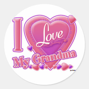 Sticker Rond I Love My Grandma rose/violet - coeur