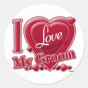 Sticker Rond I Love My Groom rouge - coeur