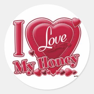 Sticker Rond I Love My Honey rouge - coeur
