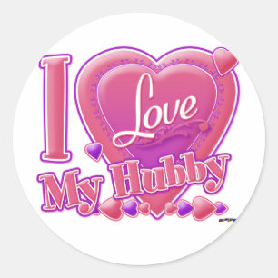 Sticker Rond I Love My Hubby rose/violet - coeur