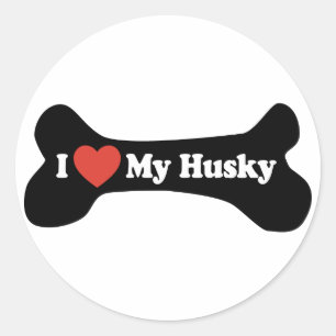 Sticker Rond I Love My Husky - Chien Bone