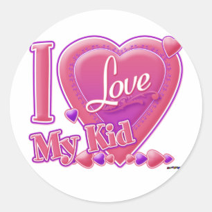 Sticker Rond I Love My Kid rose/violet - coeur