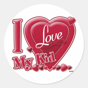 Sticker Rond I Love My Kid rouge - coeur