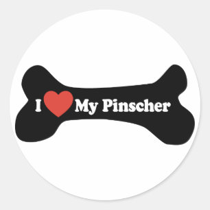 Sticker Rond I Love My Pinscher - Chien Bone