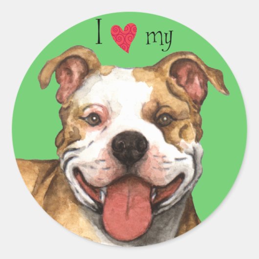 Sticker Rond I Love my pit bull terrier (Devant)