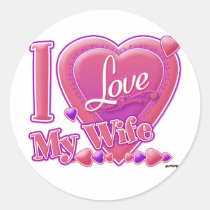 Sticker Rond I Love My Wife rose/violet - coeur
