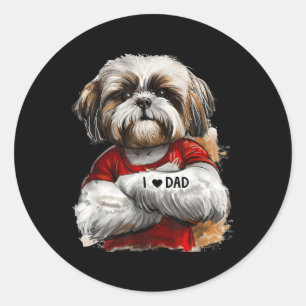Sticker Rond I Love Papa Tattoo Shih Tzu Papa Drôle Fête des pè