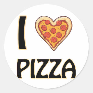 Sticker Rond I love Pizza - Drôle Nourriture Cadeau