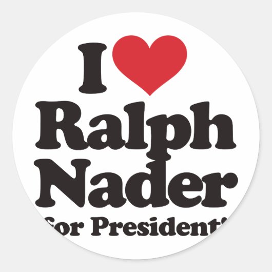 Sticker Rond I Love Ralph Nader pour Président (Devant)