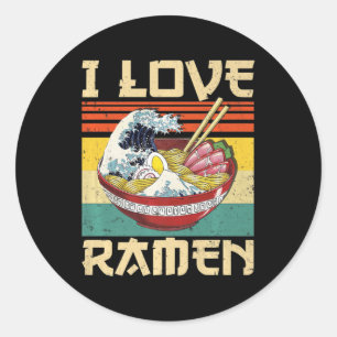 Sticker Rond I Love Ramen Japonais mignonne Kawaii Anime Cadeau
