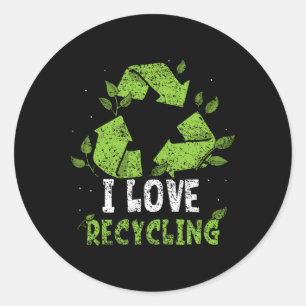 Sticker Rond I Love Recyclage Jour des terres de déchets enviro