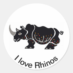 Sticker Rond I love RHINOS - faune africaine - nature -