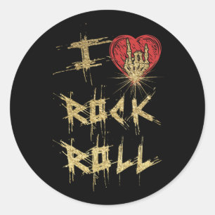 Sticker Rond I Love Rock and Roll Vintage