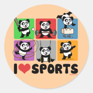 Sticker Rond I Love Sports Pandas