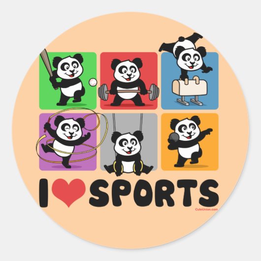 Sticker Rond I Love Sports Pandas (Devant)