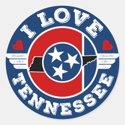 Sticker Rond I Love Tennessee State Flag and Map (Devant)