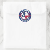Sticker Rond I Love Texas State Map and Flag (Sac)