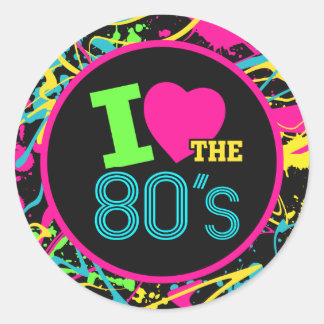 Sticker Rond I Love the 80s Sticker, Neon 80s Party Decor