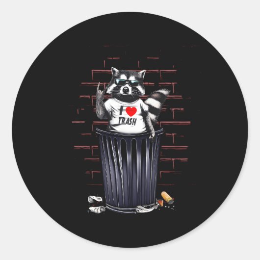 Sticker Rond I Love Trash Raccoon Trash Panda (Devant)
