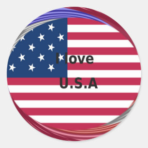Sticker Rond I Love U.S.A. Swirl : Patriotic Heart Art Imprimer