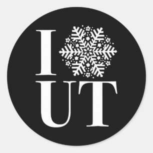 Sticker Rond I Love Utah Neige Flake Sports d'hiver Ski Snowboa