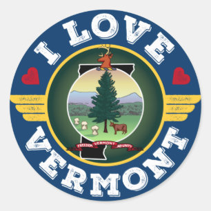 Sticker Rond I Love Vermont State Flag and Map