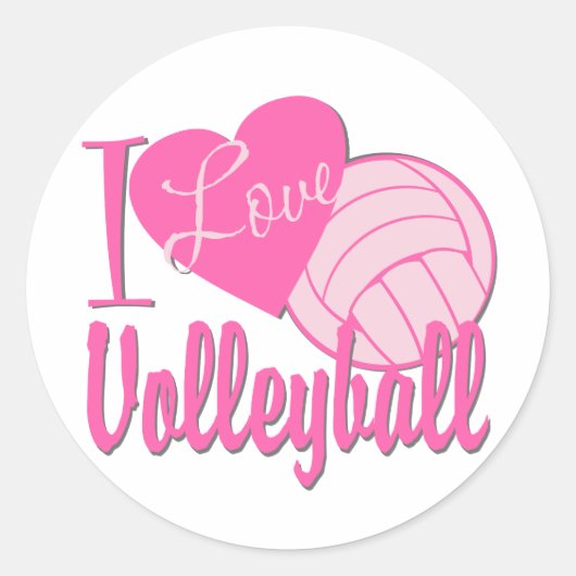 Sticker Rond I Love Volleyball rose (Devant)