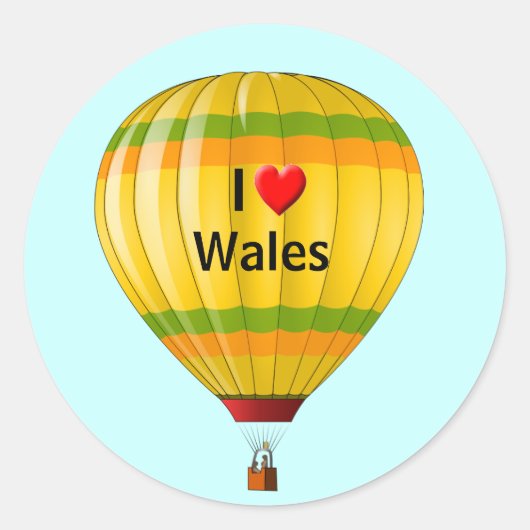 Sticker Rond I Love Wales montgolfière (Devant)