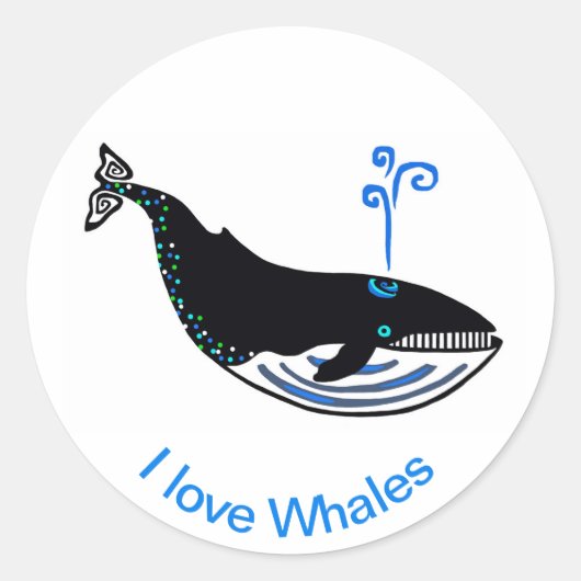 Sticker Rond I love WHALES - Animal activiste -Nature -Wildlife (Devant)